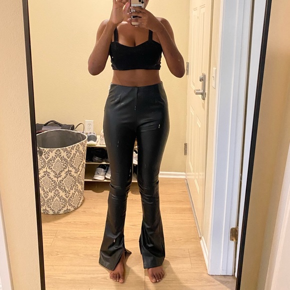 Zara | Pants u0026 Jumpsuits | Zara Extra Long Faux Leather Leggings | Poshmark